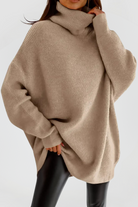 Damen Oversized Grobstrick Pullover Hoher Kragen - Image 9
