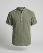 Men's Linen Band Collar Short Sleeve Shirt - Image 5