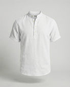 Men's Linen Band Collar Short Sleeve Shirt - Image 8