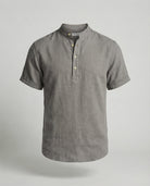 Men's Linen Band Collar Short Sleeve Shirt - Image 12