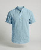 Men's Linen Band Collar Short Sleeve Shirt - Image 7