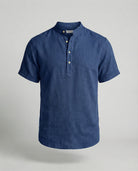 Men's Linen Band Collar Short Sleeve Shirt - Image 10