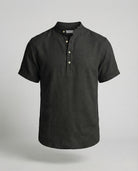 Men's Linen Band Collar Short Sleeve Shirt - Image 9