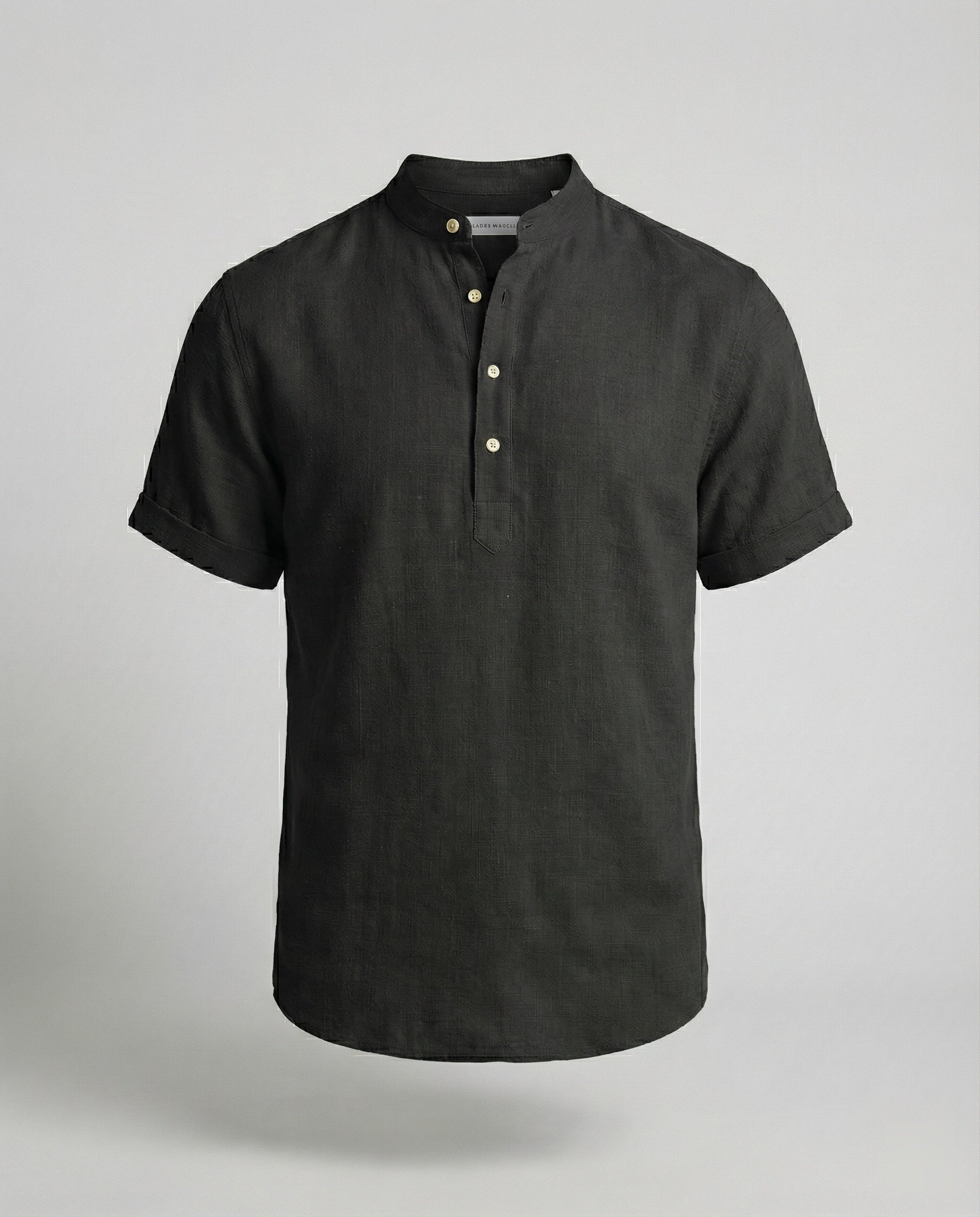 Men's Linen Band Collar Short Sleeve Shirt - Image 9