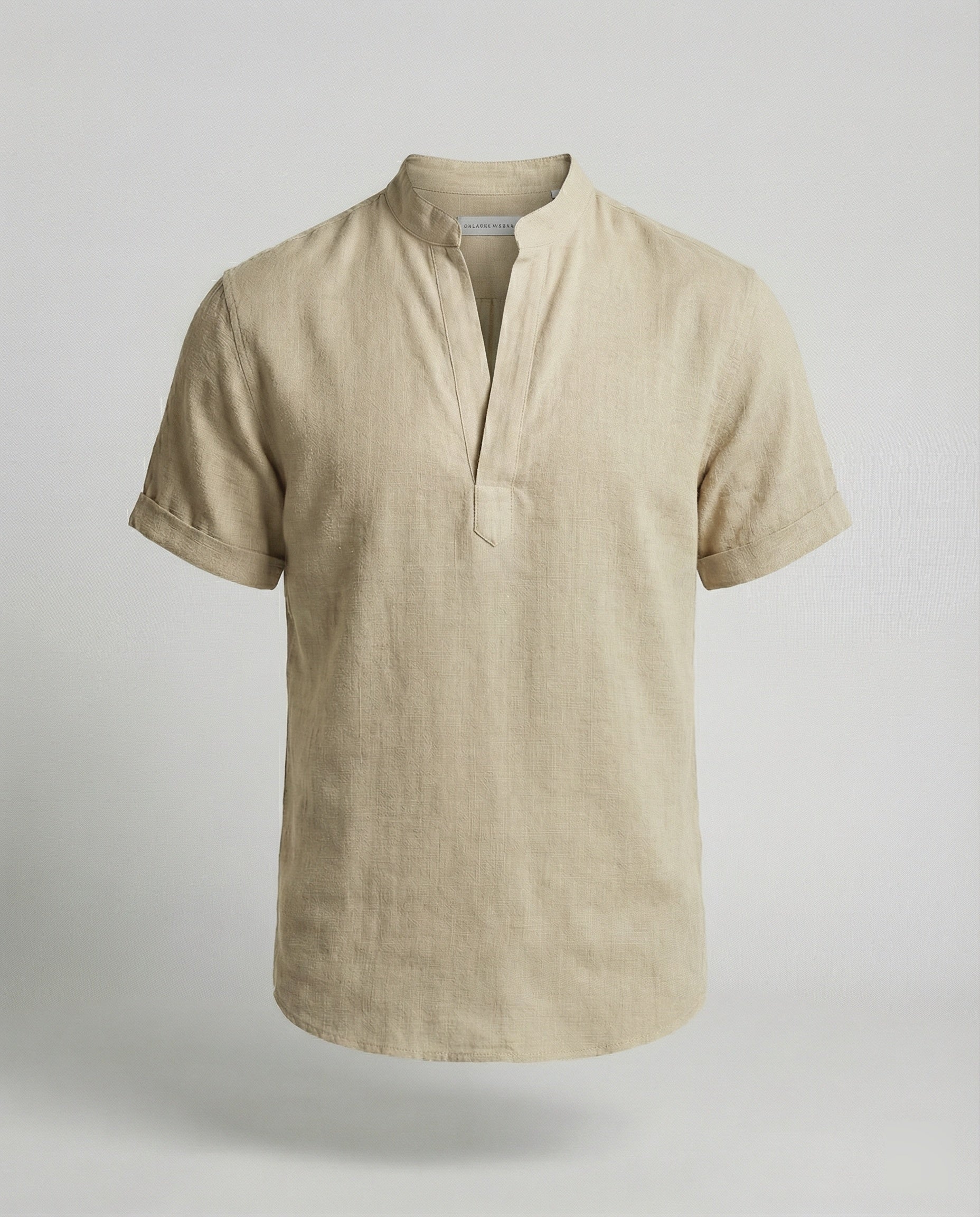 Men's Linen Band Collar Short Sleeve Shirt - Image 11