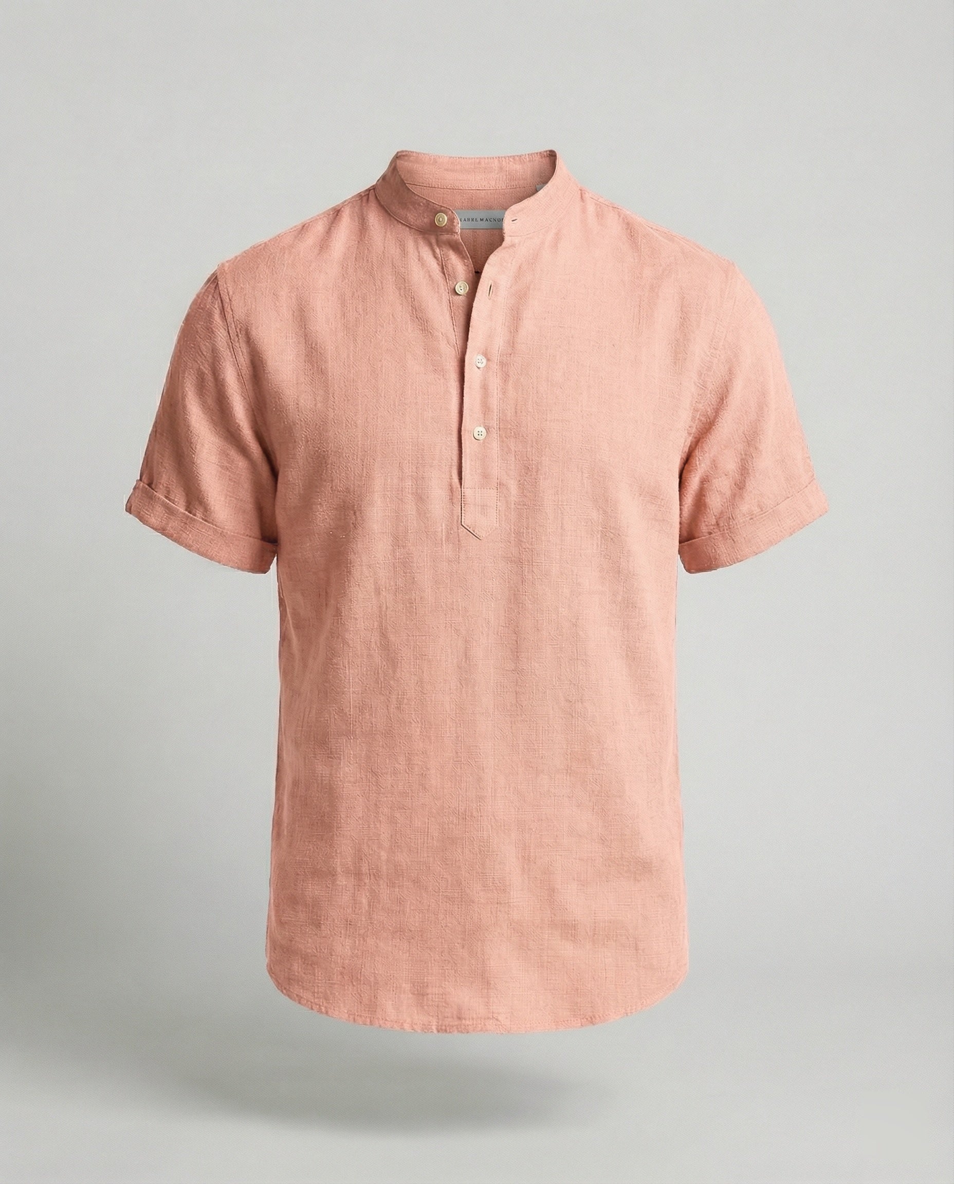 Men's Linen Band Collar Short Sleeve Shirt - Image 6