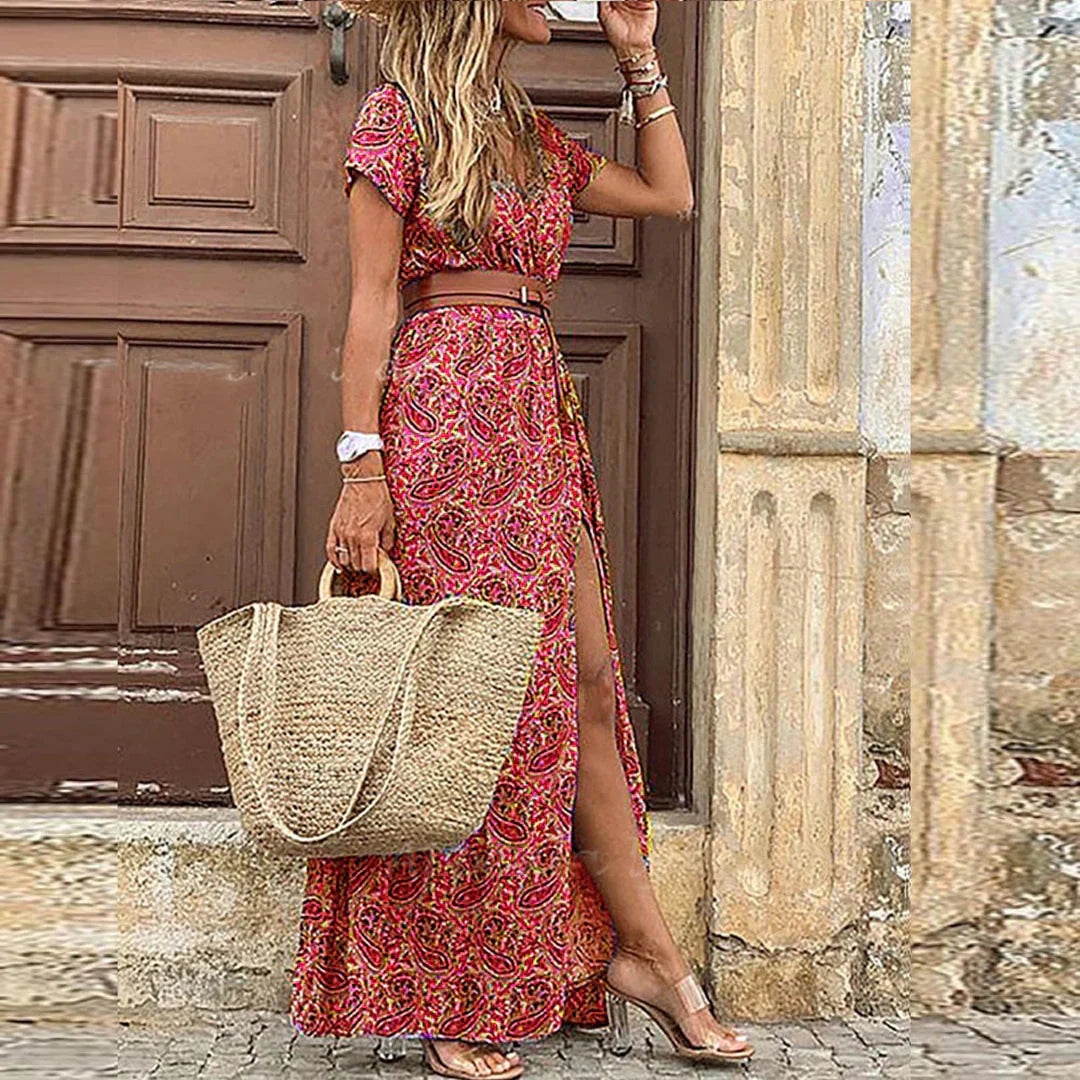 Damen Sommer Paisley Maxikleid Tailliert - Image 4
