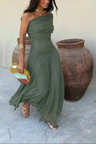 Damen Plissee One-Shoulder Maxikleid Sommer - Image 11