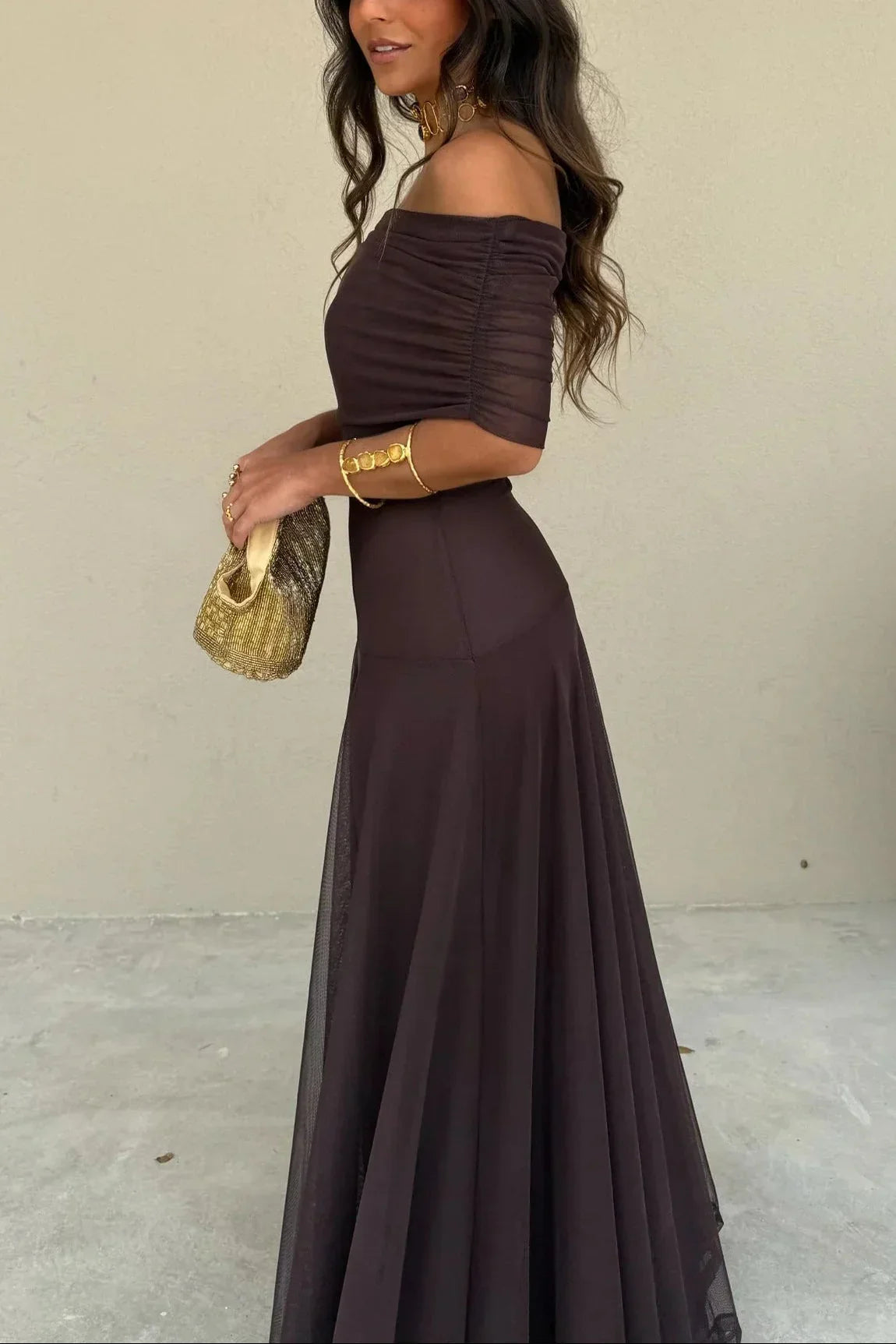 Damen Plissee One-Shoulder Maxikleid Sommer - Image 2