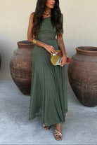 Damen Plissee One-Shoulder Maxikleid Sommer - Image 10