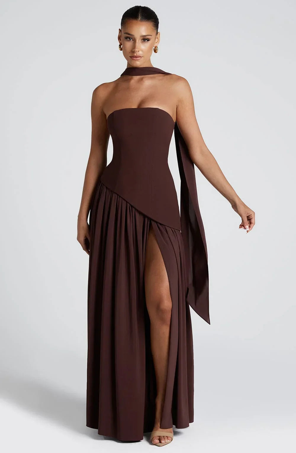 Trägerloses Korsett Maxikleid Schaldetail hohem Schlitz