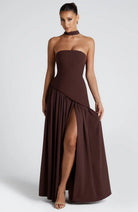 Trägerloses Korsett Maxikleid Schaldetail hohem Schlitz - Image 7