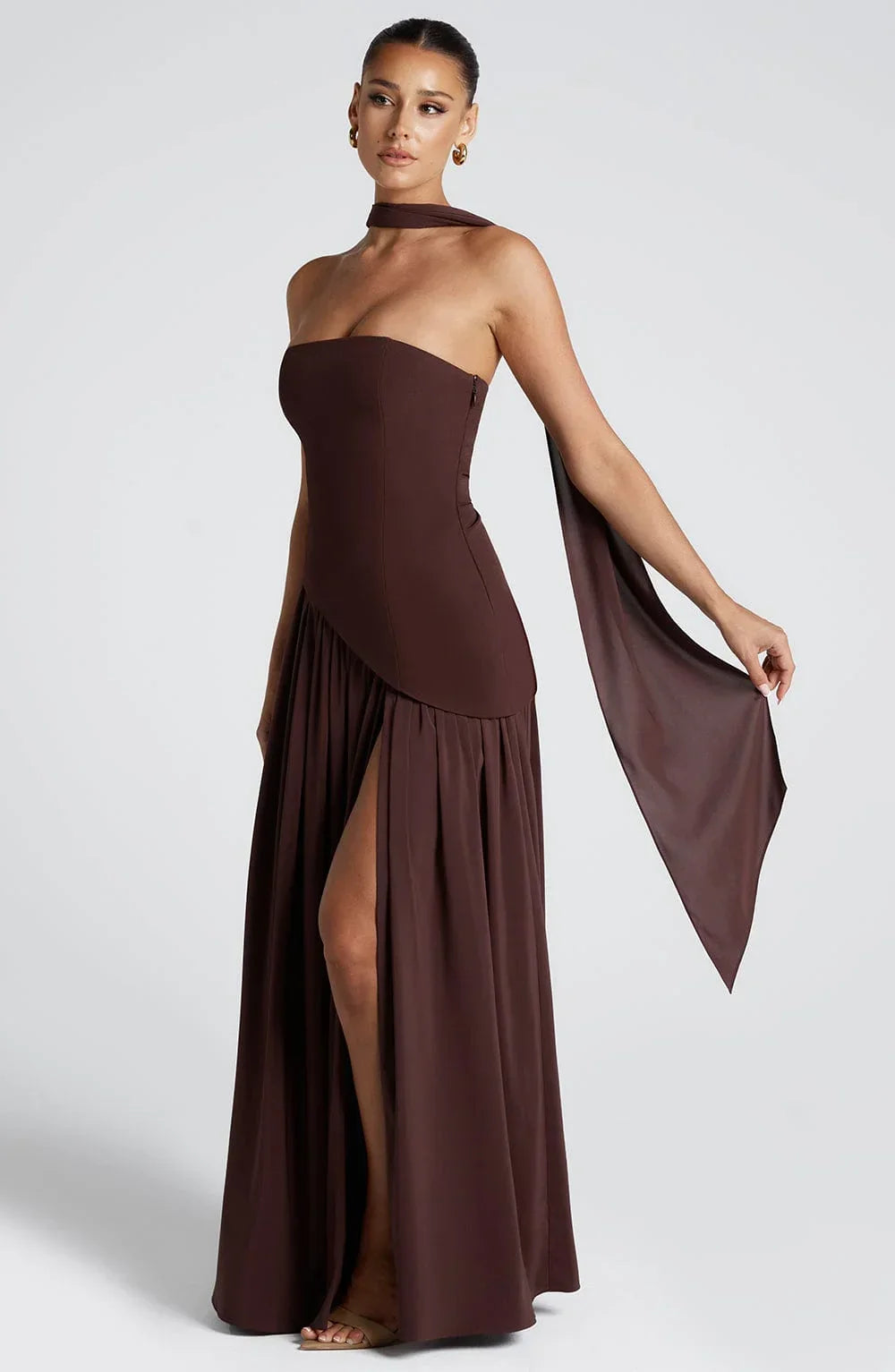 Trägerloses Korsett Maxikleid Schaldetail hohem Schlitz - Image 2