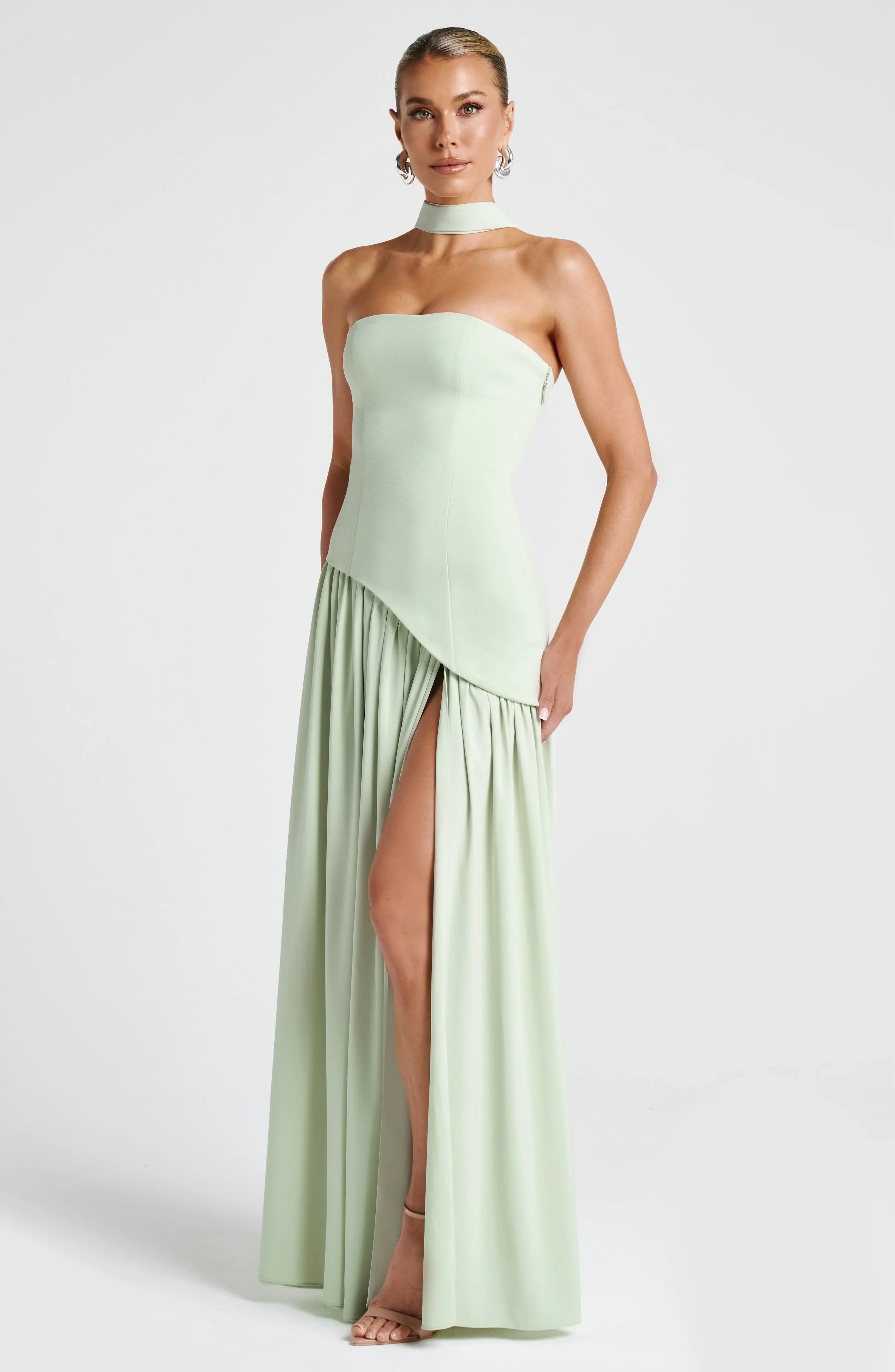 Trägerloses Korsett Maxikleid Schaldetail hohem Schlitz - Image 21