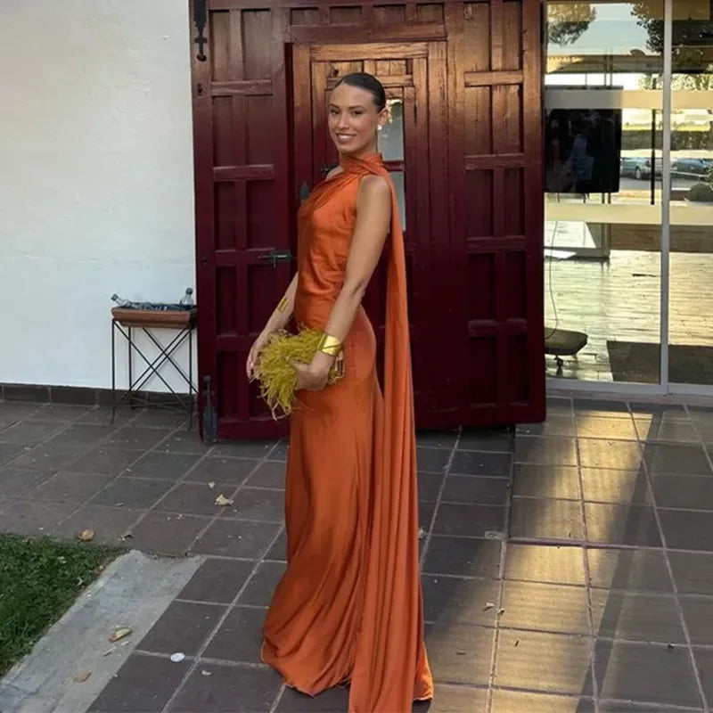 Damen Maxikleid Einschulter Drapiert - Image 9