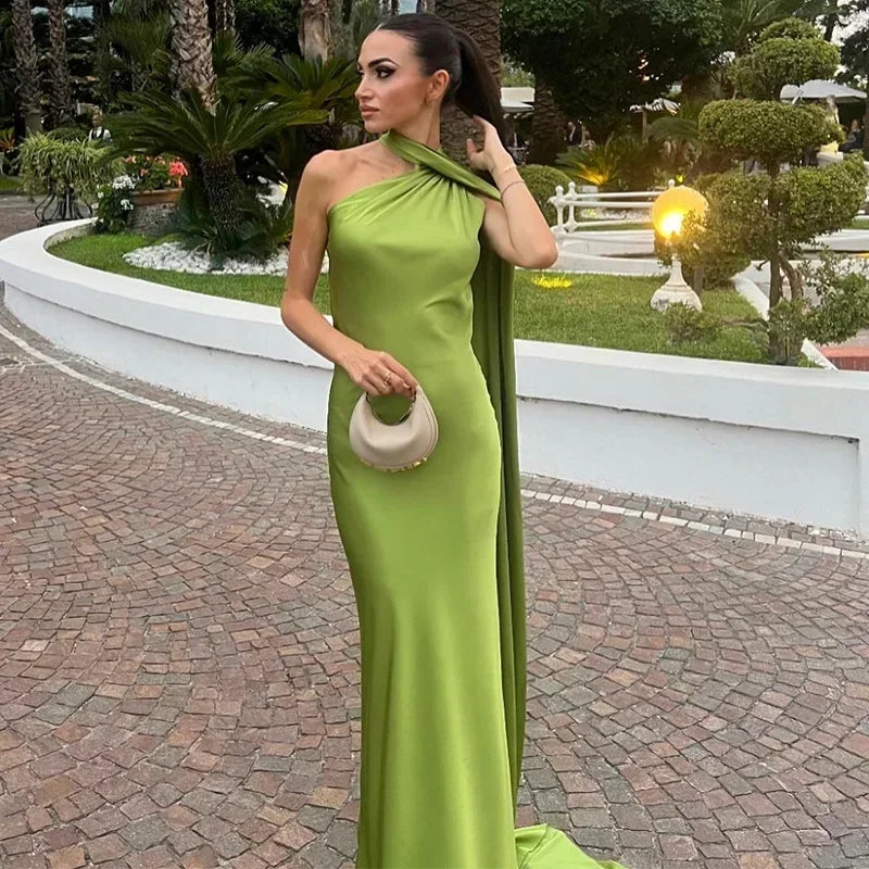 Damen Maxikleid Einschulter Drapiert - Image 5