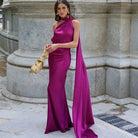 Damen Maxikleid Einschulter Drapiert - Image 3