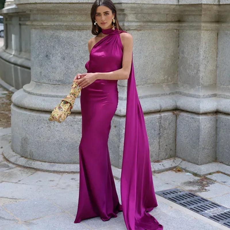 Damen Maxikleid Einschulter Drapiert - Image 3