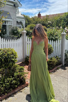 Damen Maxikleid Plissee Korsett Grün - Image 3