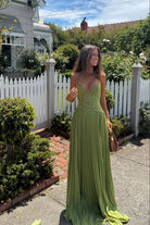 Damen Maxikleid Plissee Korsett Grün - Image 2