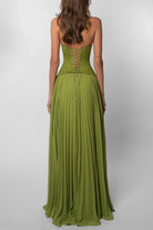 Damen Maxikleid Plissee Korsett Grün - Image 6