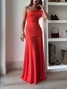 Damen Maxikleid elegant asymmetrisch gerafft