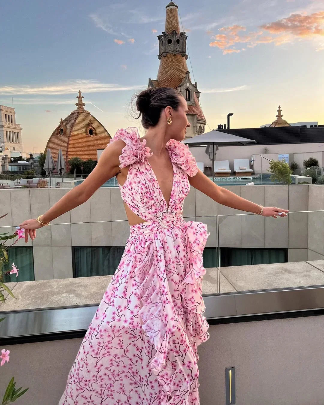 Damen Ärmellos Blumen Maxikleid - Image 8