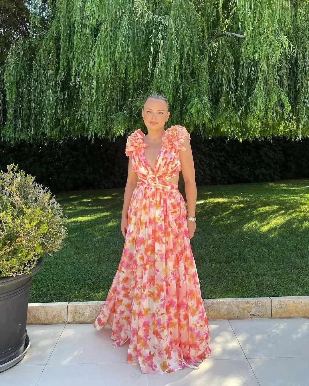 Damen Ärmellos Blumen Maxikleid - Image 4