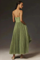 Damen Plissee Midikleid Träger Olivgrün - Image 3