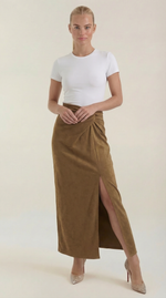 Mayra - Saia midi feminina com efeito envelope