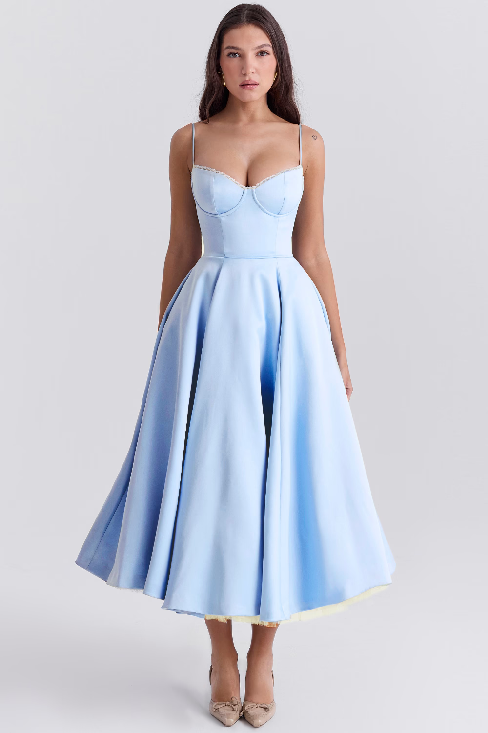 Damen Midi-Tüllkleid Träger Festlich