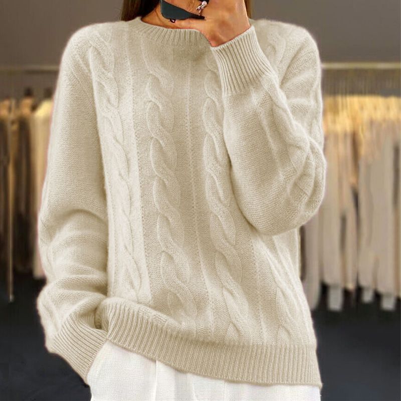 Damen Zopfstrickpullover Kuscheliger Warmer Strickpullover