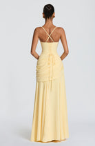 Damen Elegantes Langes Abendkleid Maxikleid Asymmetrisch Wasserfallausschnitt - Image 2