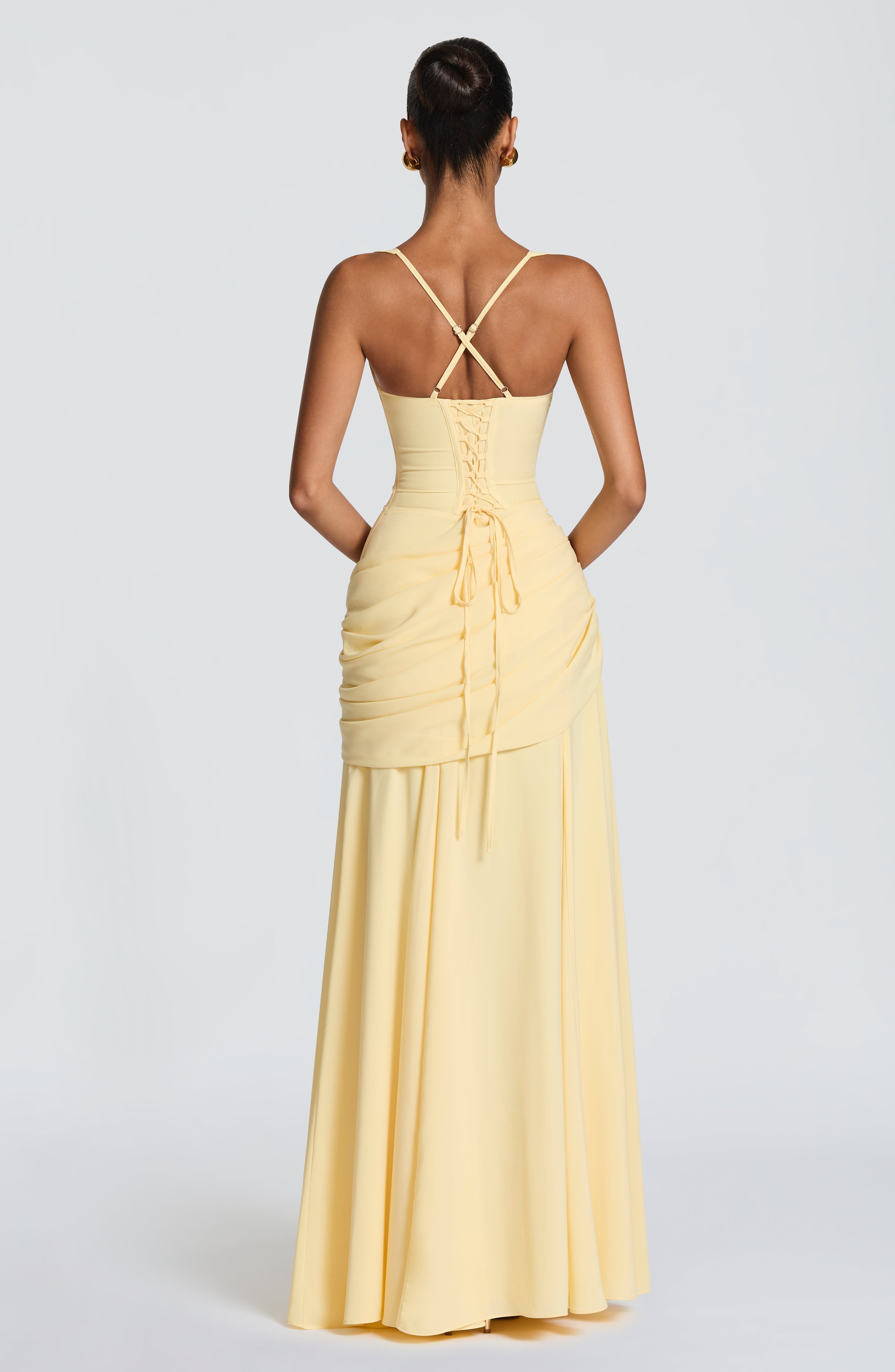 Damen Elegantes Langes Abendkleid Maxikleid Asymmetrisch Wasserfallausschnitt - Image 2