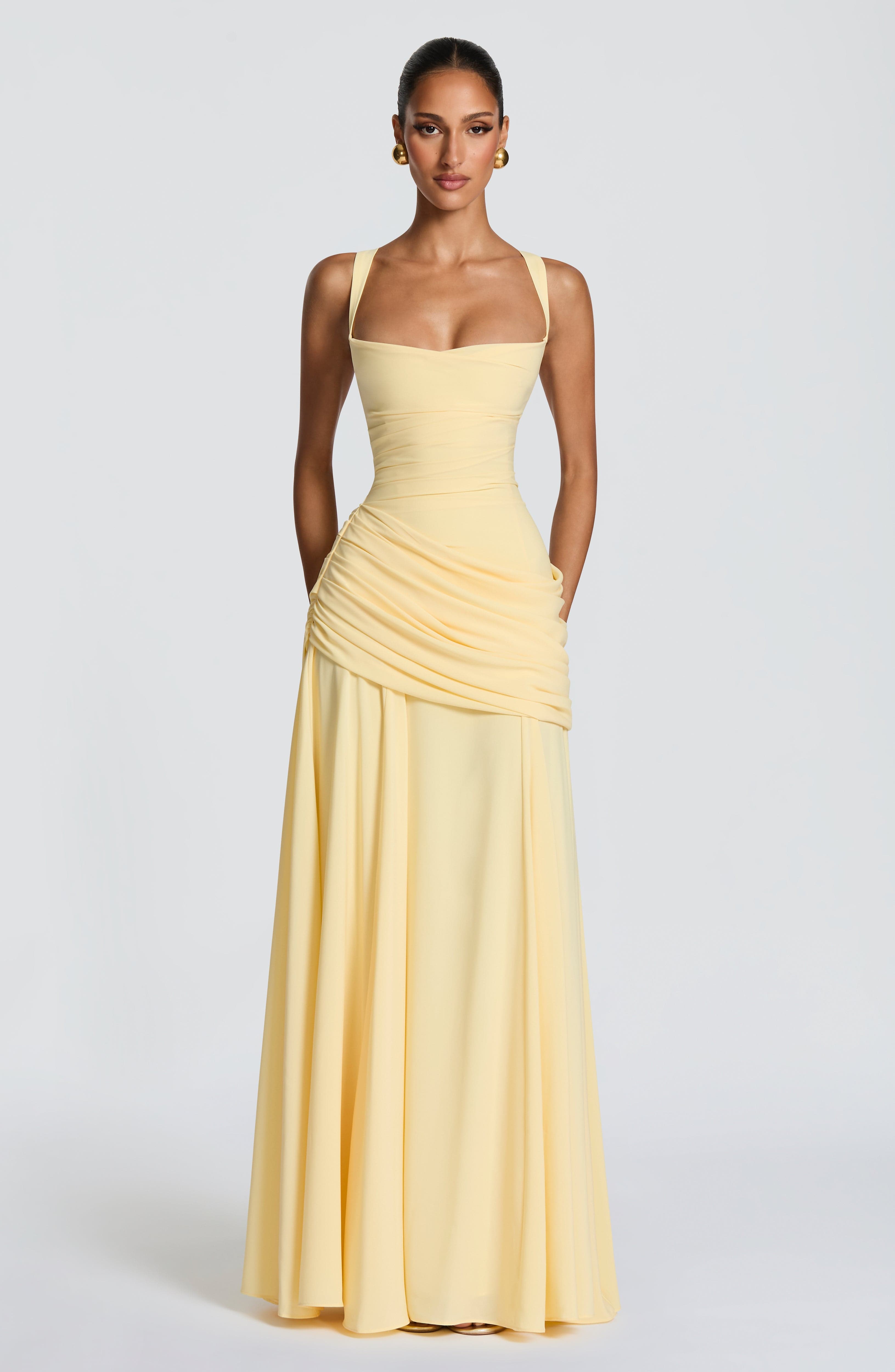 Damen Elegantes Langes Abendkleid Maxikleid Asymmetrisch Wasserfallausschnitt - Image 5