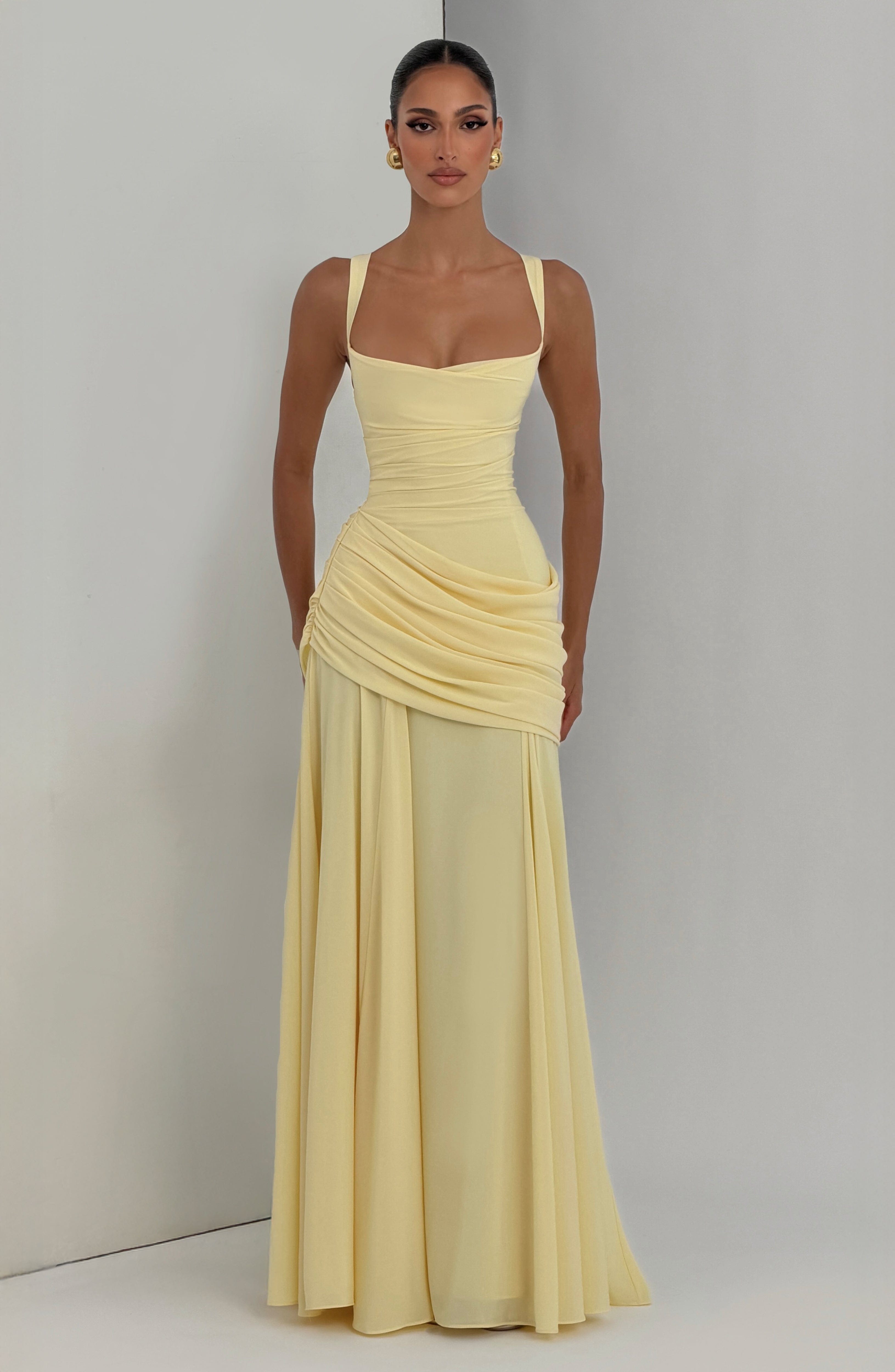 Damen Elegantes Langes Abendkleid Maxikleid Asymmetrisch Wasserfallausschnitt - Image 6