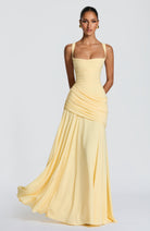 Damen Elegantes Langes Abendkleid Maxikleid Asymmetrisch Wasserfallausschnitt