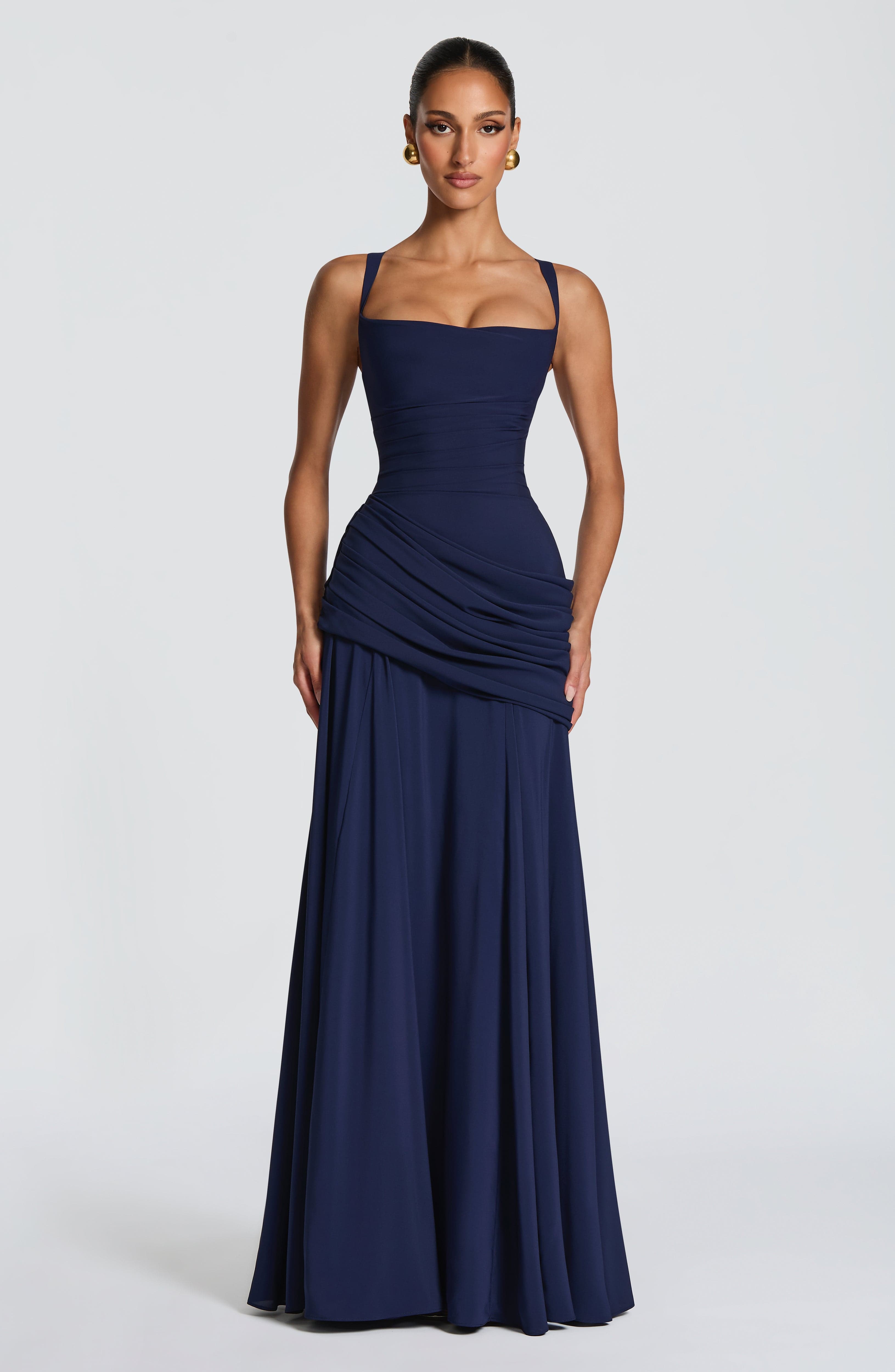 Damen Elegantes Langes Abendkleid Maxikleid Asymmetrisch Wasserfallausschnitt - Image 7