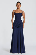 Damen Elegantes Langes Abendkleid Maxikleid Asymmetrisch Wasserfallausschnitt - Image 7