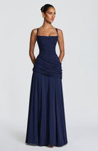 Damen Elegantes Langes Abendkleid Maxikleid Asymmetrisch Wasserfallausschnitt - Image 10