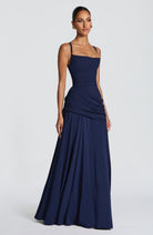 Damen Elegantes Langes Abendkleid Maxikleid Asymmetrisch Wasserfallausschnitt - Image 12