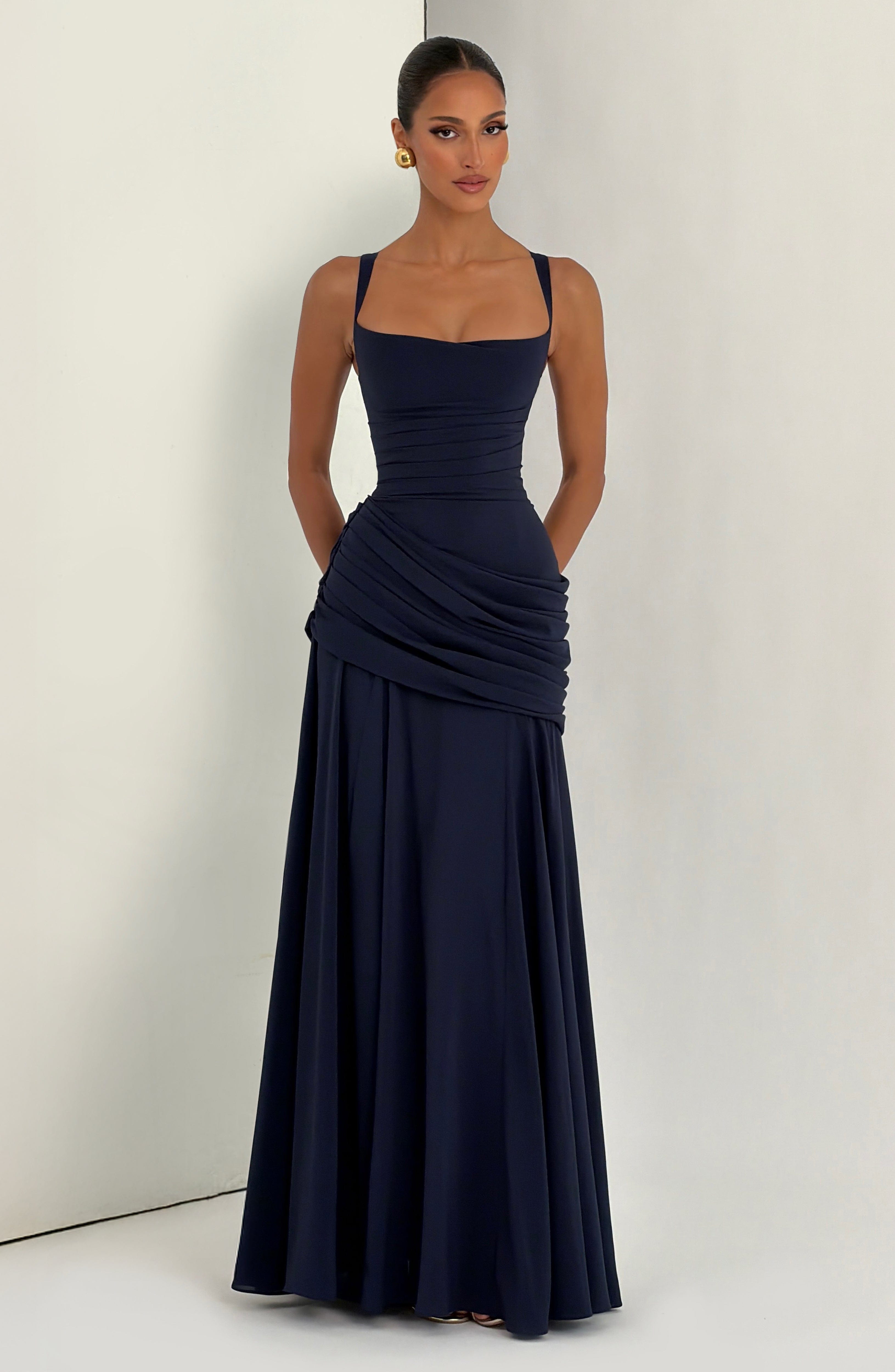 Damen Elegantes Langes Abendkleid Maxikleid Asymmetrisch Wasserfallausschnitt - Image 13