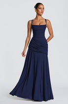 Damen Elegantes Langes Abendkleid Maxikleid Asymmetrisch Wasserfallausschnitt - Image 8