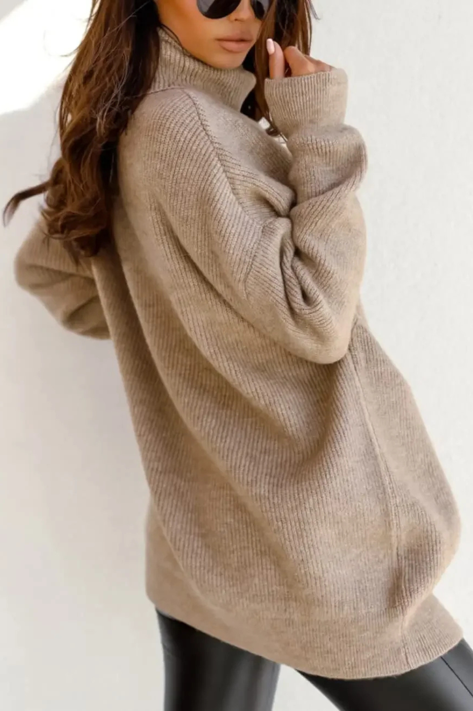 Damen Oversized Grobstrick Pullover Hoher Kragen - Image 4