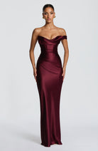 Damen Satin Maxikleid Ein-Schulter Korsett Abendkleid Lang - Image 2