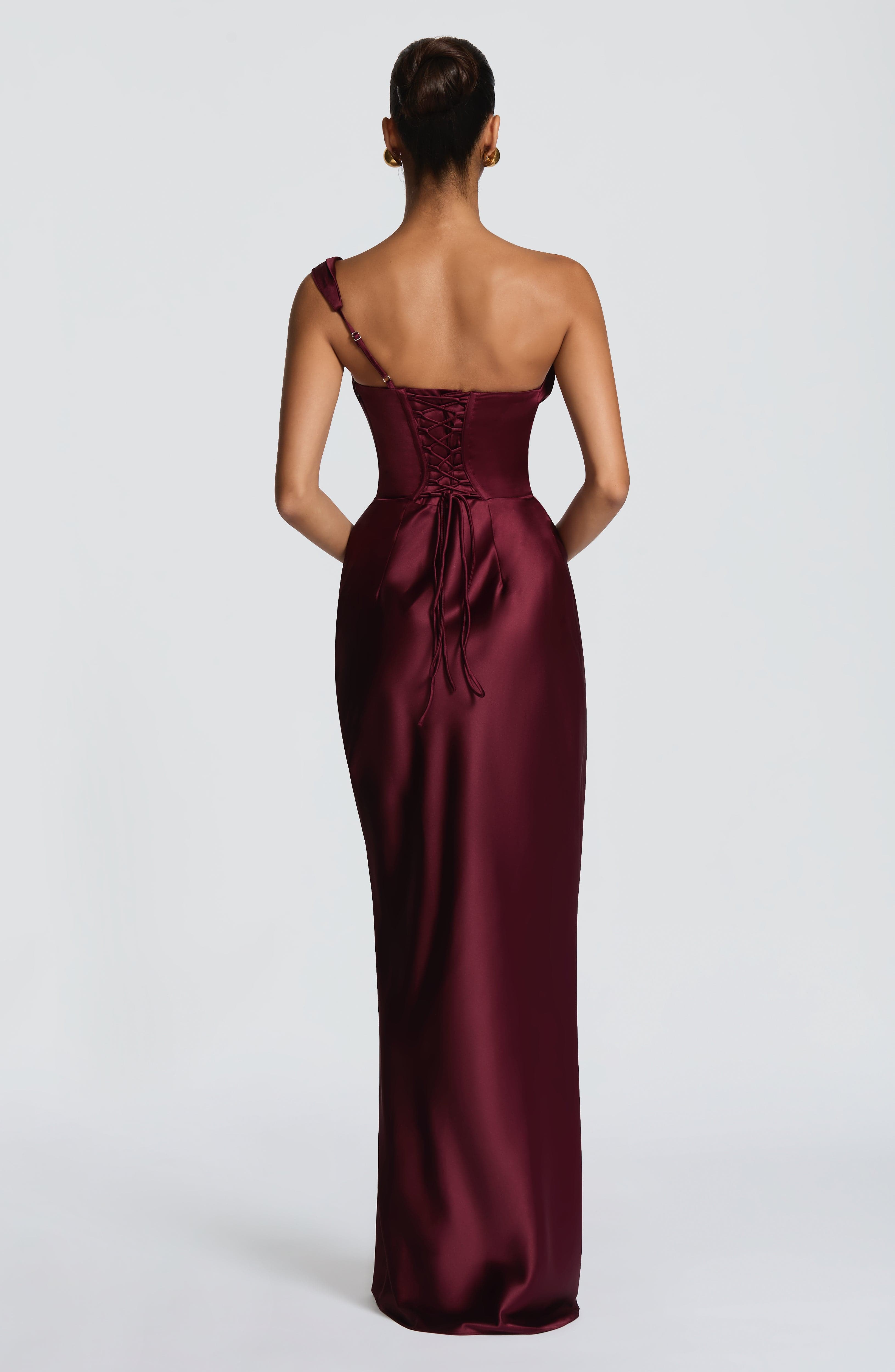 Damen Satin Maxikleid Ein-Schulter Korsett Abendkleid Lang - Image 3