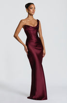 Damen Satin Maxikleid Ein-Schulter Korsett Abendkleid Lang - Image 4