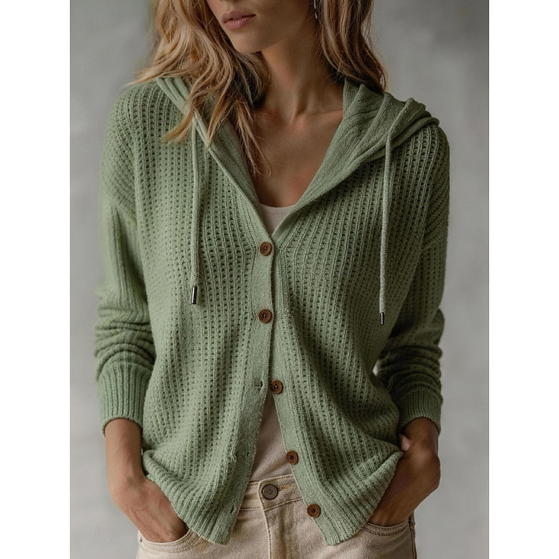 Damen Grobstrick Cardigan Kapuze Oversized - Image 2