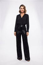 Damen Paillettenhose Gerade Partyhose Glitzer - Image 3