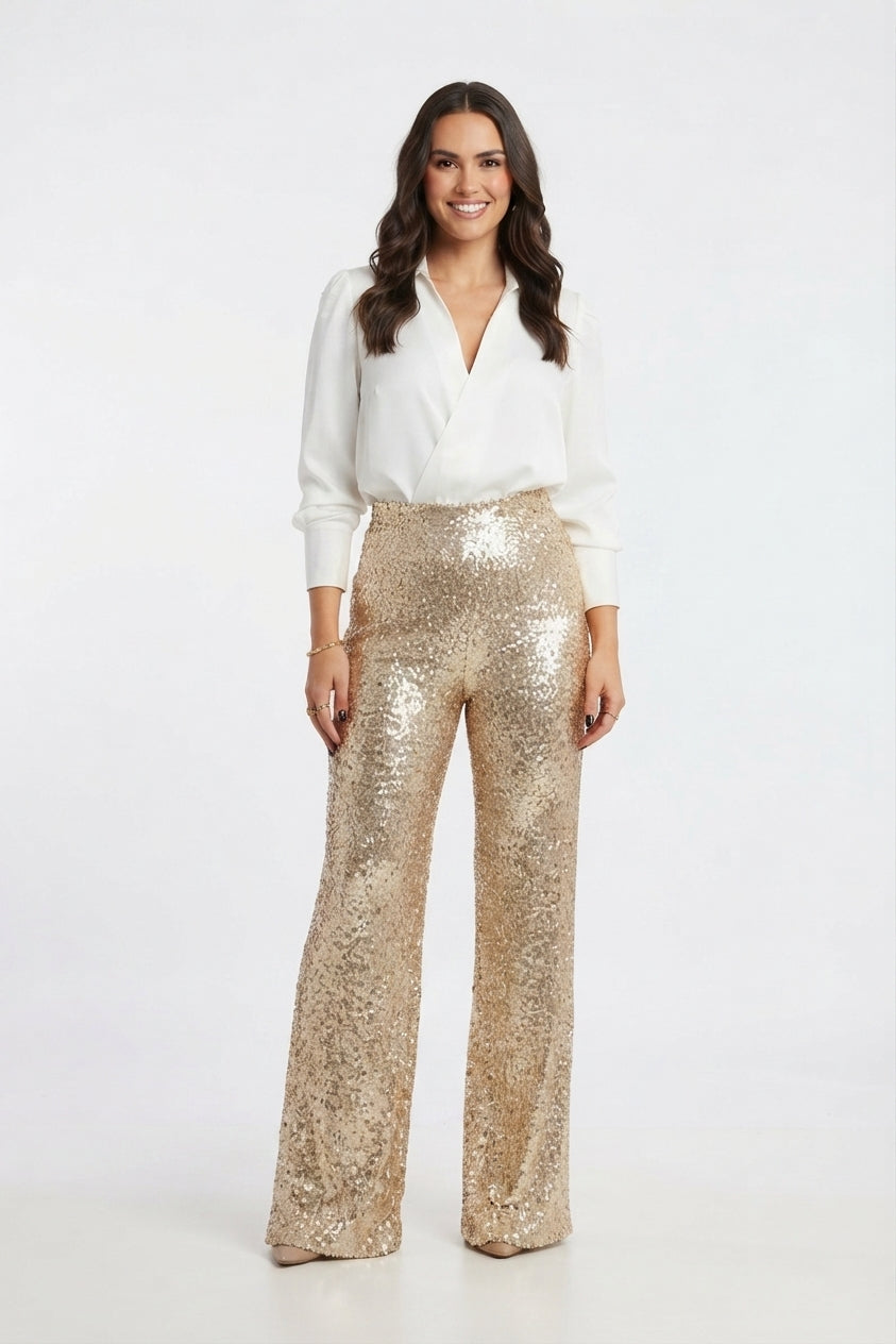 Damen Paillettenhose Gerade Partyhose Glitzer - Image 4